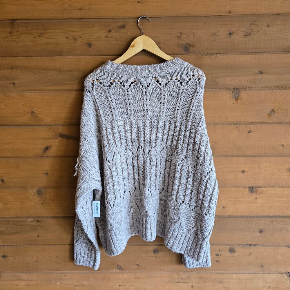 Old Navy Textured Fringe Sweater Top NWT XXL Pullover Light Brown Heather Eyelet - Picture 4 of 5